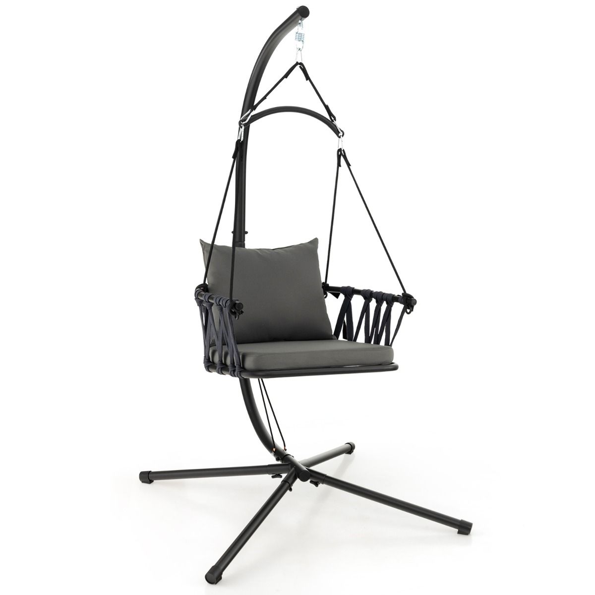Coast Hangstoel met Standaard - Geweven Rugleuning - Inclusief Zit- en Rugkussens - Grijs