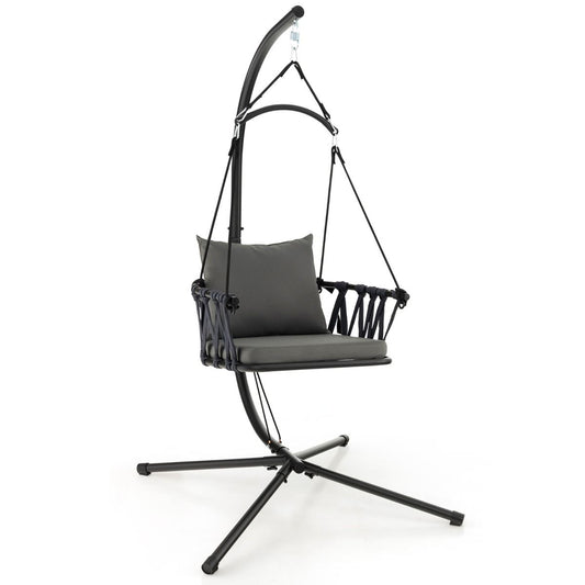 Coast Hangstoel met Standaard - Geweven Rugleuning - Inclusief Zit- en Rugkussens - Grijs