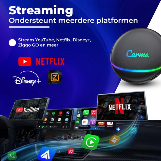 CarMe CarPlay AI Box - Installeer Elke App op je Autoscherm - Youtube & Netflix - Upgrade CarPlay en Android Auto - CarPlay Dongle - Android Auto Dongle - Nieuwste Model 2024 - Zwart