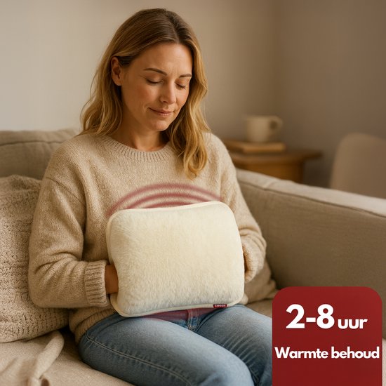 Coozie Elektrische Kruik XL – 1,65L – met ThermoSoft Hoes van Pluche – Verwarmende Zachte Warmwaterkruik – Warmtekruik – Beige