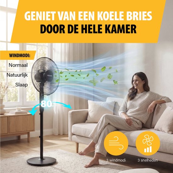 Tristar 3-in-1 Statiefventilator - 40 cm - Met Afstandsbediening - 9 Snelheden - 3 Windmodi Met Slaapstand en Timer - Oscillerend - VE-5796