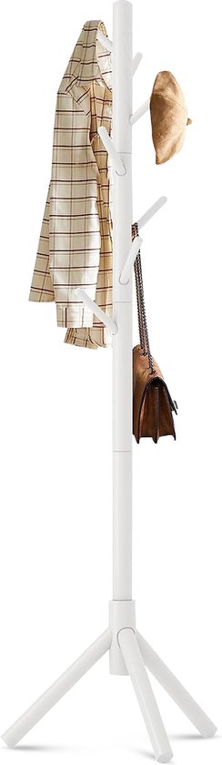 Bayt Kapstok - Staande kapstok - Kapstok Hout - Kapstok Staand - Garderoberek - 8 Haken - 175 cm - Wit