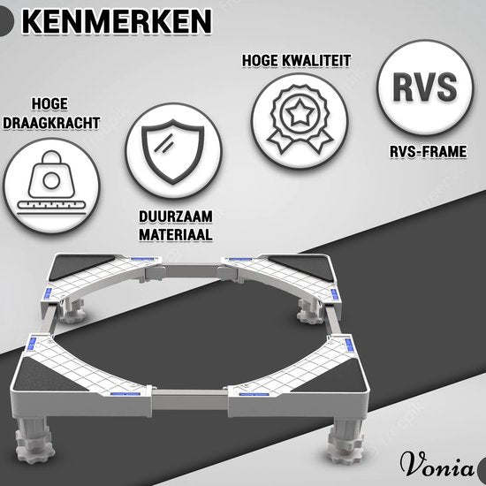 Vonia Wasmachine Verhoger - Universele verhoging voor Witgoed - Verstelbaar - 300 KG