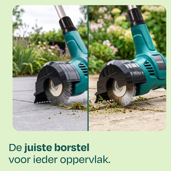VONROC Accu Onkruidborstel 20V – telescopisch handvat - staal- en nylonborstel - excl. accu en lader