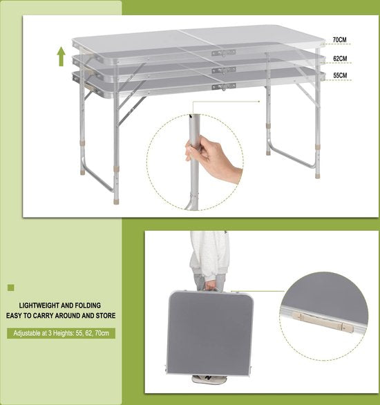 WOLTU kampeertafel inklapbare tafel tuintafel werktafel balkon in hoogte verstelbaar aluminium MDF grijs CPT8122gr