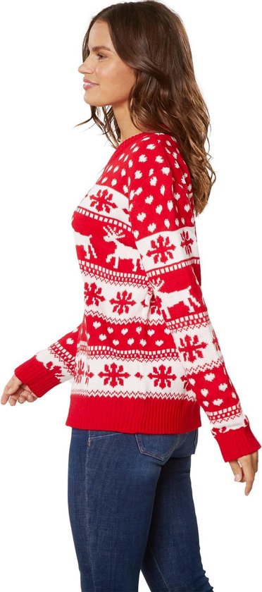Dressforfun Kersttrui wintertoverpracht rood-wit voor vrouwen L - verkleedkleding kostuum halloween verkleden feestkleding carnavalskleding carnaval feestkledij partykleding - 303332