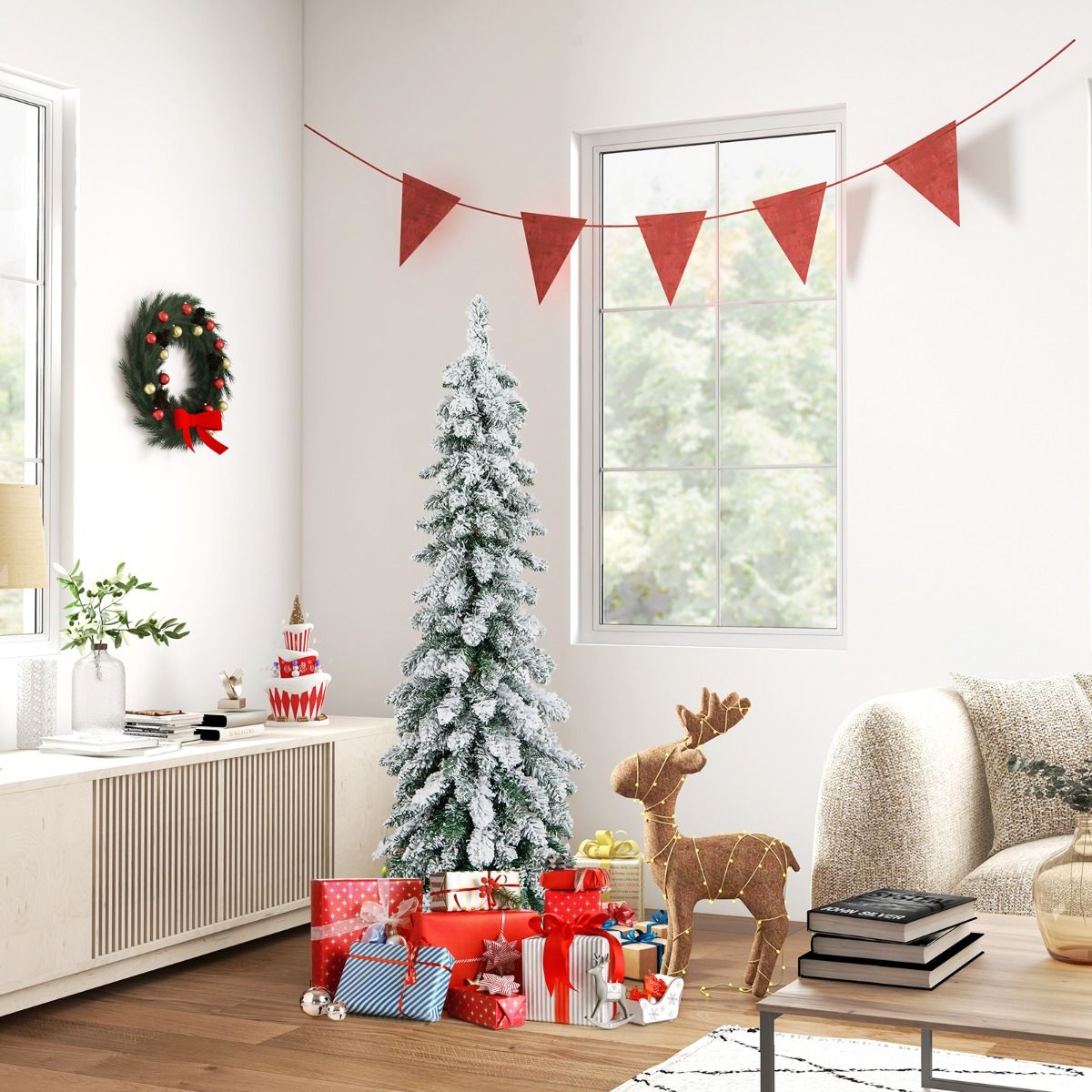 Coast 120 cm gevlokte kunstkerstboom - groen/wit met 225 takpunten en 100 LED-lampjes