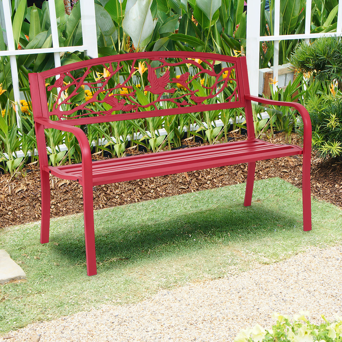 Coast Garden Bench 3-zits park ijzerbank met rugleuningen rood 123 x 60 x 88 cm