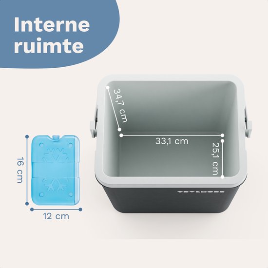 TRVLMORE Koelbox 26L - 65 Uur Koeling - Frigobox - Inclusief 2 Koelelementen - Antraciet