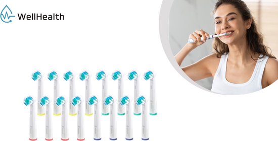 Wellhealth - Set van 16 of 32 universele opzetborsteltjes voor je elektrische tandenborstel - Geschikt voor Oral B/Braun - 32 opzetborsteltjes