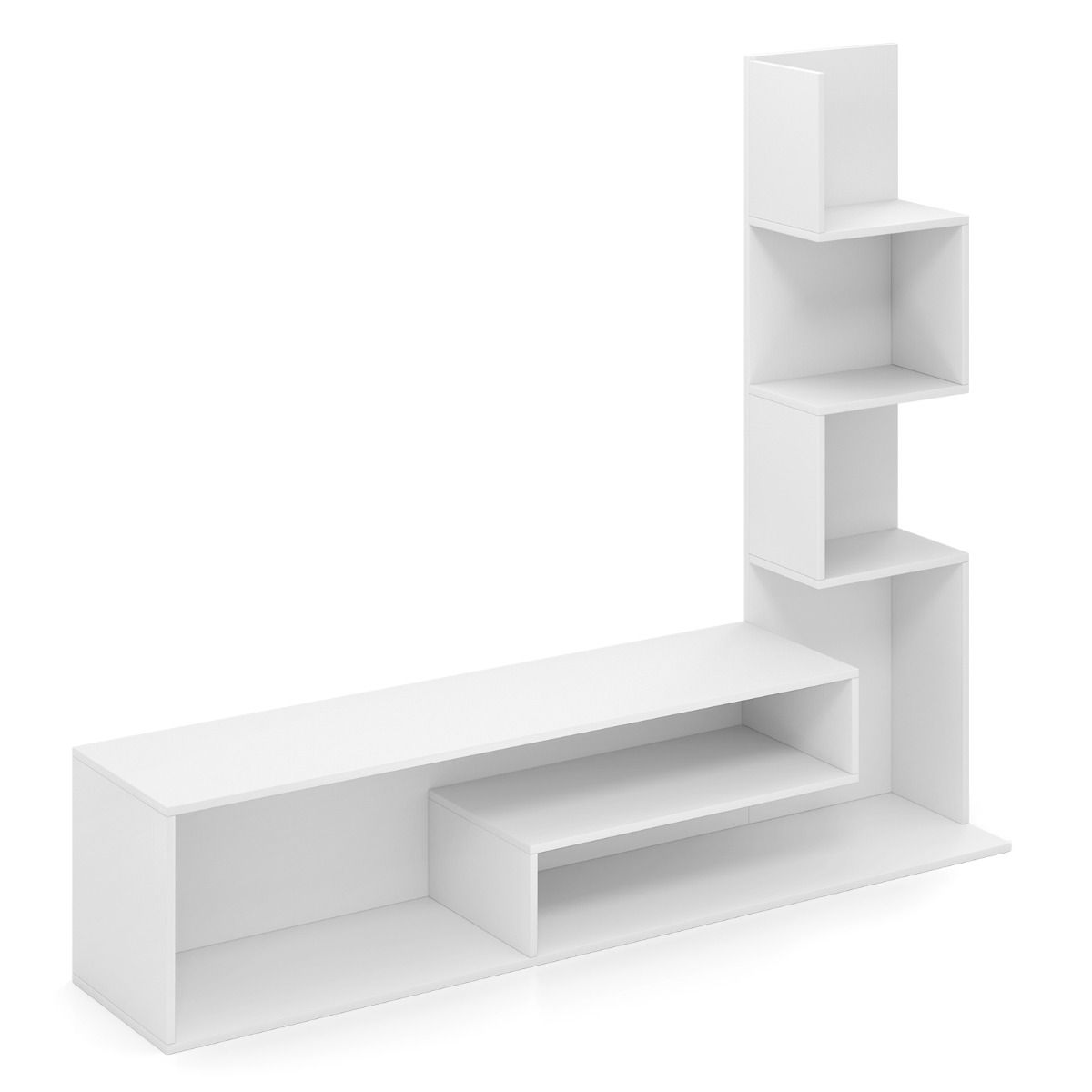 Coast TV-meubel - kubusvormig - L-vormige opbergplanken - wit/bruin - voor tv's tot 50 inch