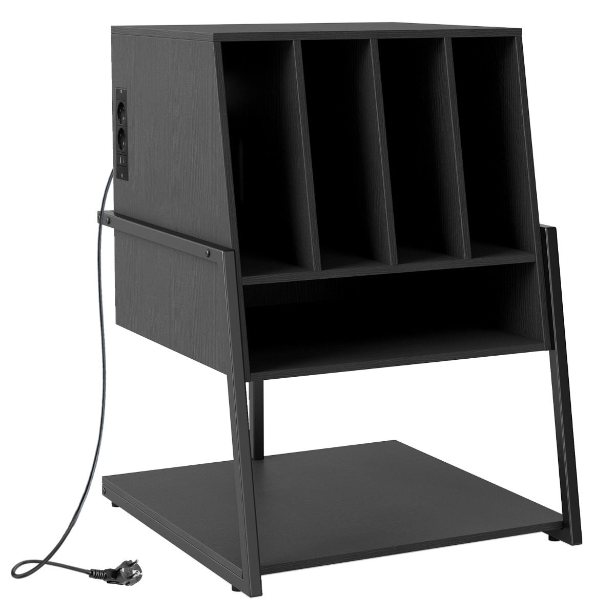 Coast Platenrek - houten opbergkast met oplaadstation - wieltjes of verstelbare poten - zwart/rustiek bruin - 54 x 57 x 76,5 cm
