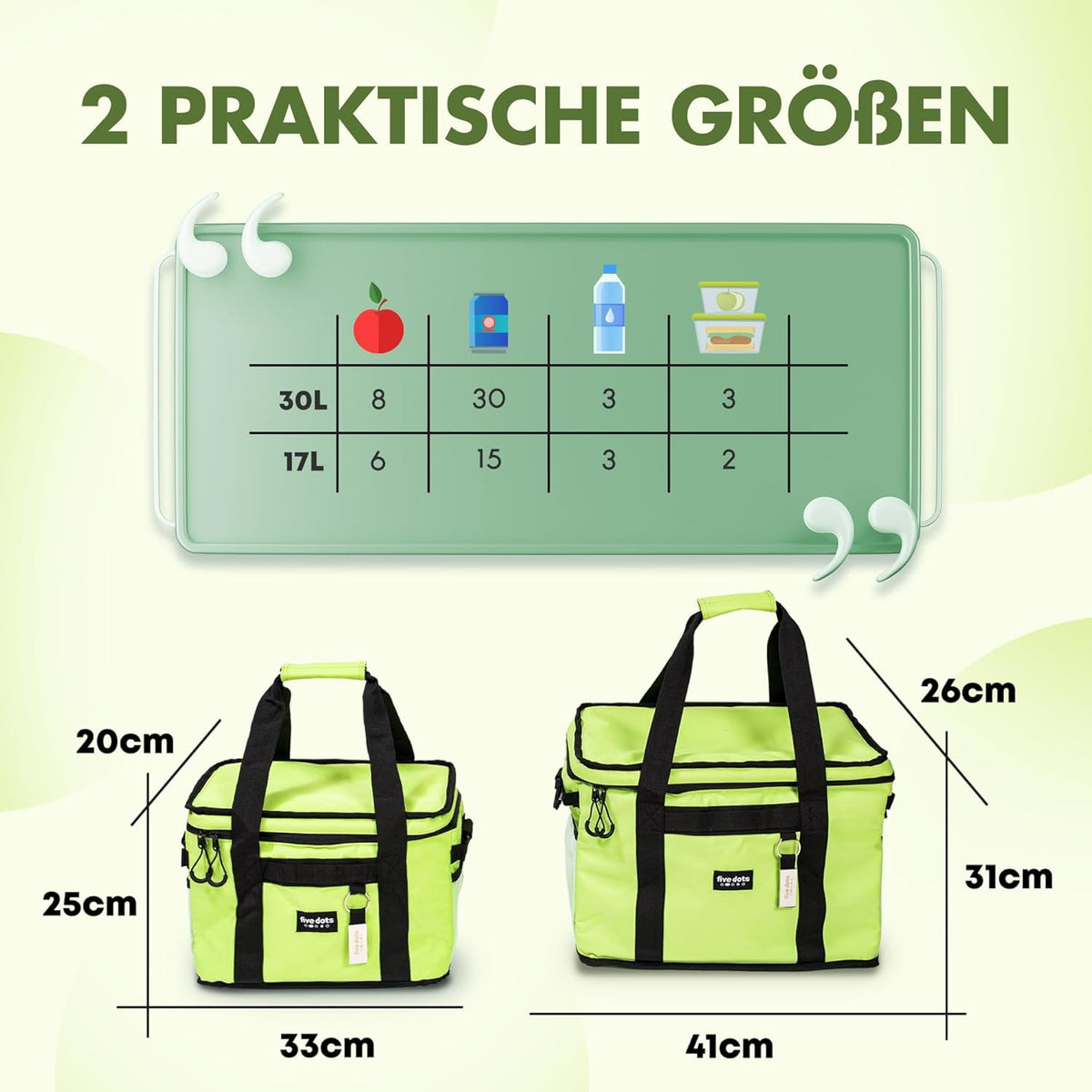 five Dots Koeltas - 30L Inhoud - Waterdicht - 26 x 41 x 31 cm - Groen