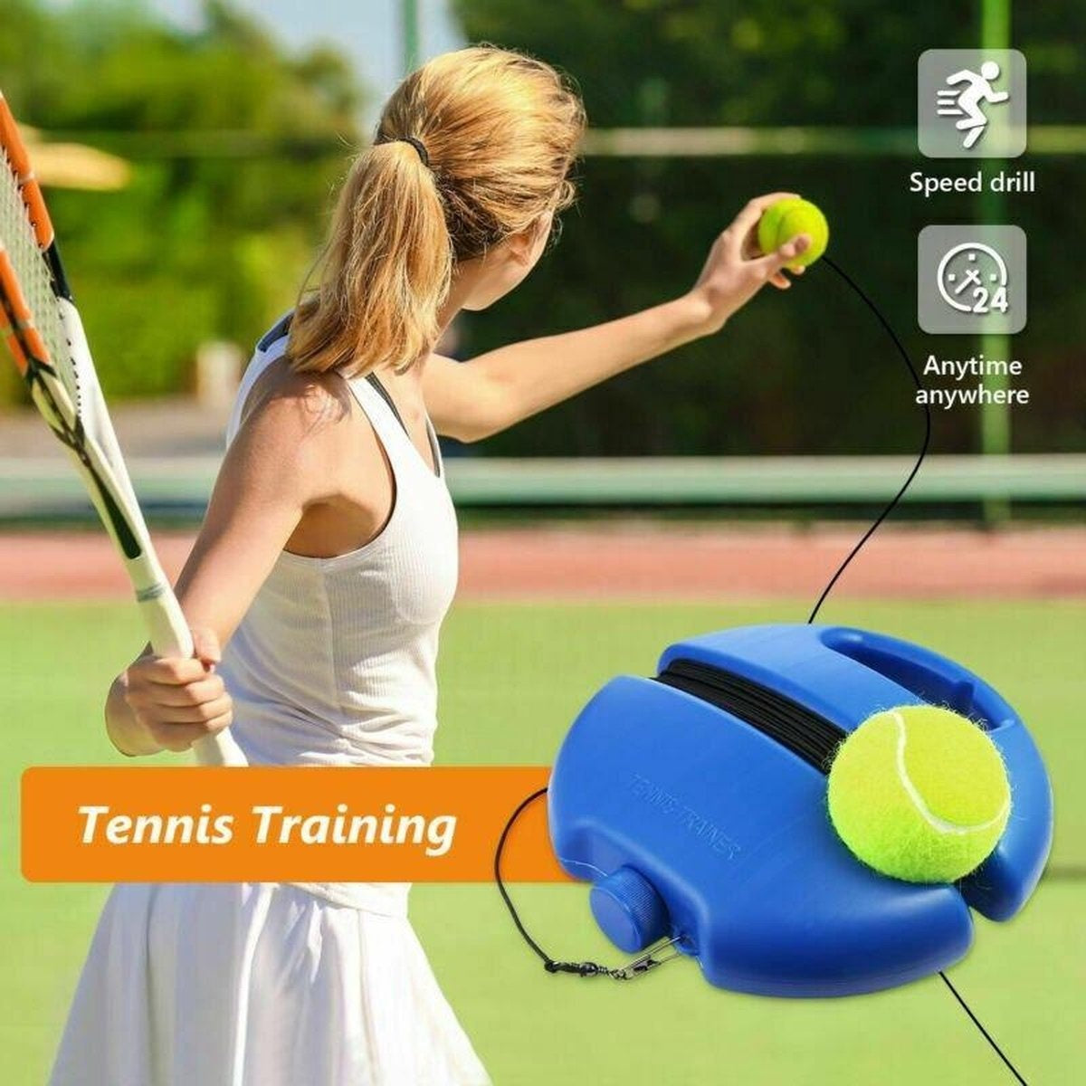 FitPure Tennistrainer + GRATIS Tennisbal Met Elastiek - Tennis Trainer Voor Buiten En Binnen - Extra Stevig - Gemakkelijk Te Gebruiken