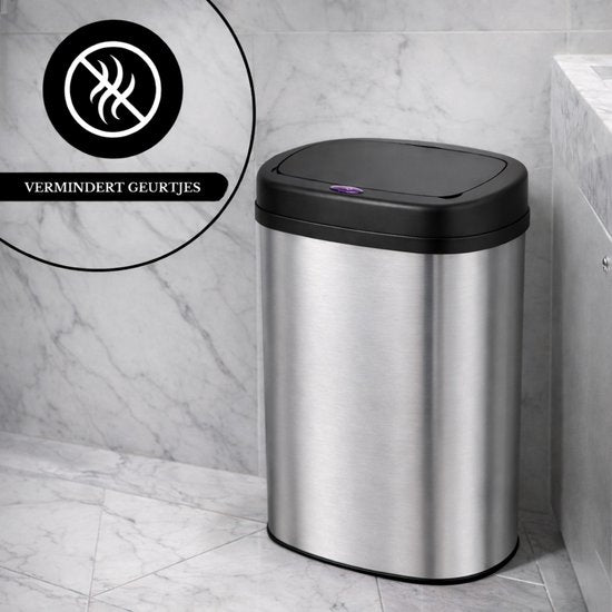 Bayt Prullenbak - Prullenbak 60 Liter - Prullenbak met Sensor - Vuilnisbak - Afvalbak - Metaal - Zilver