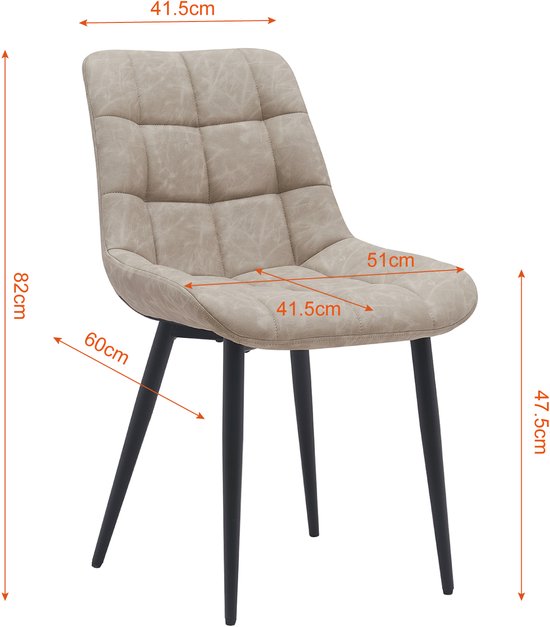 VVD eetkamerstoel - beige - zwart - metalen frame - industrieel - set van 2