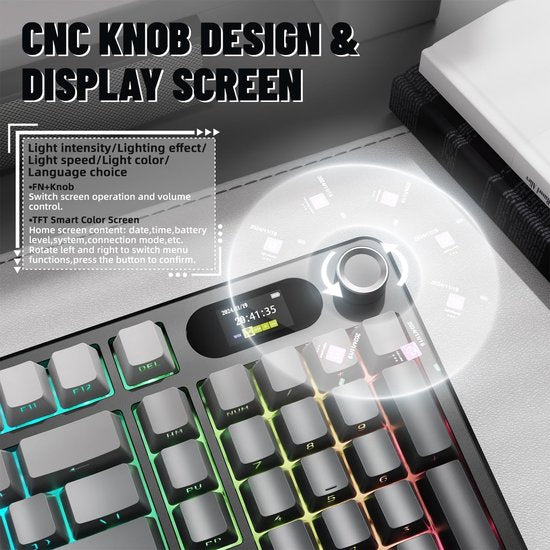 ATTACK SHARK X98PRO - Draadloos Mechanisch Gaming Toetsenbord - Zijbedrukte PBT Keycaps - TFT Scherm - Multifunctionele Draaiknop - Bedraad/2.4G/Bluetooth Tri-Mode - Gasket Mod - 98 toetsen - Moonlit Night