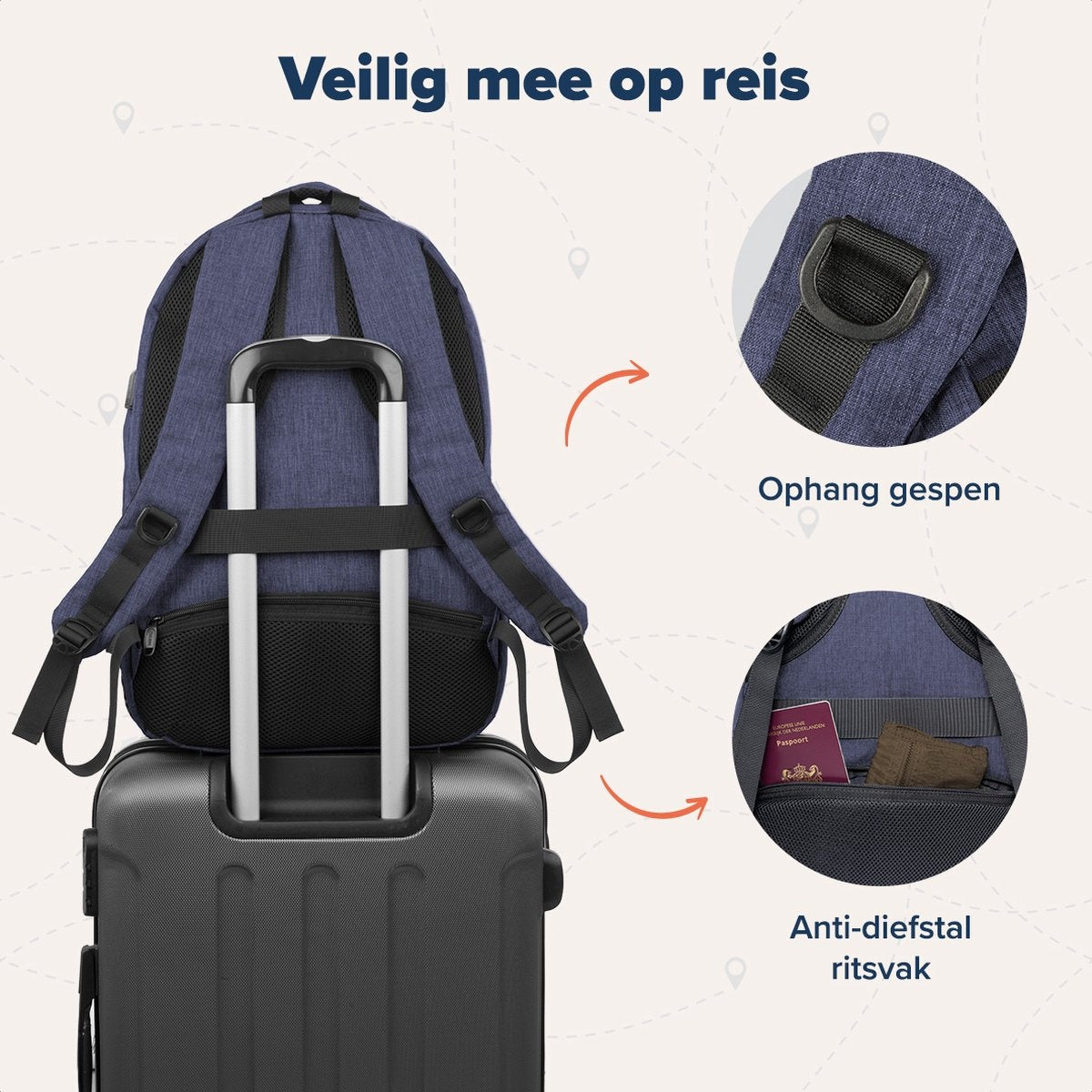 TRVLMORE Rugzak - 36L - 17,3 inch - Laptop Rugtas - Schooltas - Unisex - Spatwaterdicht Blauw