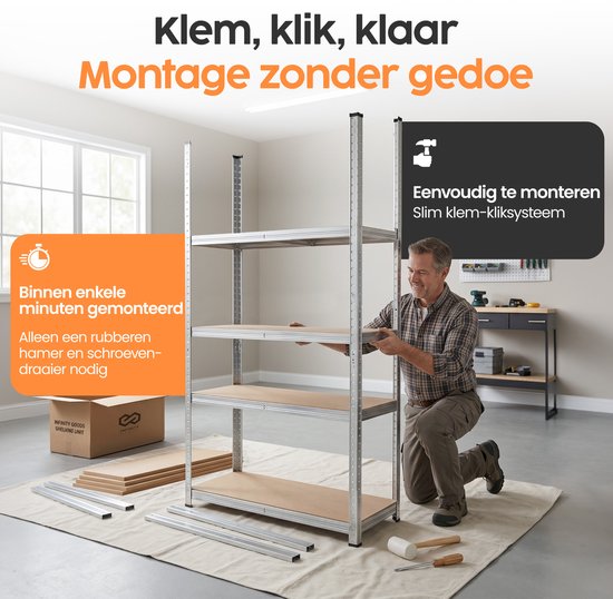 Infinity Goods Stellingkast - Set van 2 - 180x90x40 cm - Metalen Opbergrek - Voorraadkast - Magazijnstelling 5 Planken - Max. 175kg Per Plank, 875kg Totaal
