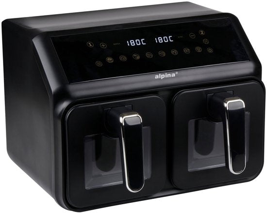 alpina Dubbele Airfryer XXL - Heteluchtfriteuse 2x4L - Air Fryer met Digitaal Touchscreen - Heteluchtoven voor 6 Personen en Meer - 8 Kookprogramma's - Sync-Modus - Timer Functie