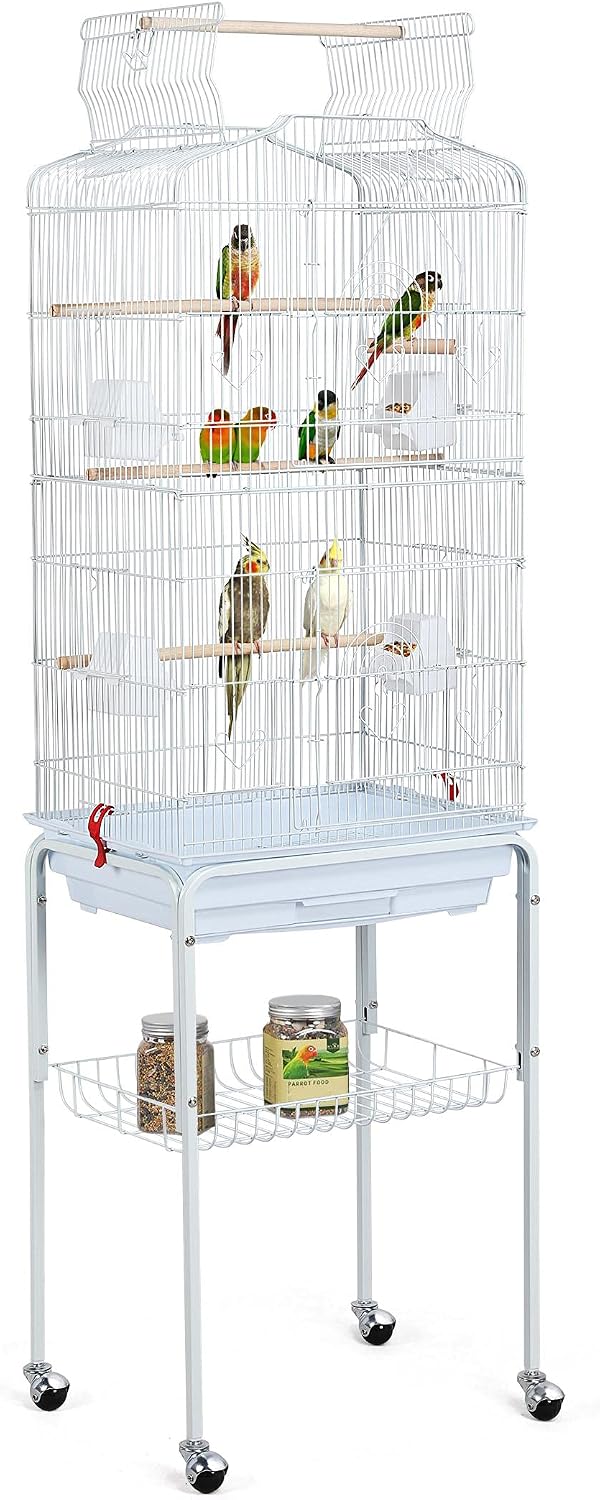 Yaheetech XXL Vogelkooi met Standaard - 46 x 35,5 x 158 cm - Wit
