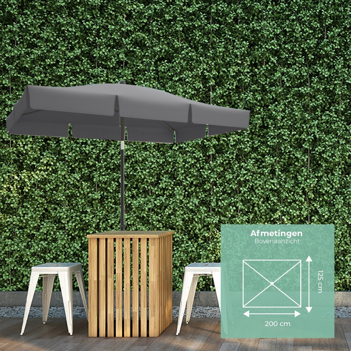 LifeGoods Parasol Vierkant – Incl. Hoes – 30° Kantelbaar – Donkergrijs – Verstelbaar tot 235 cm  - Zonder hoes Zwart