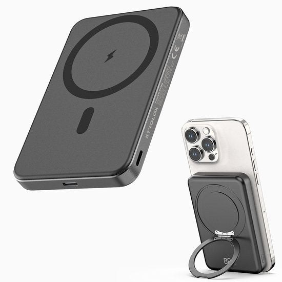 Strolox Powerbank - 12000 mAh - Geschikt voor MagSafe systeem - Draadloze Powerbanks - Snellader - Noodpakket - Met Stand
