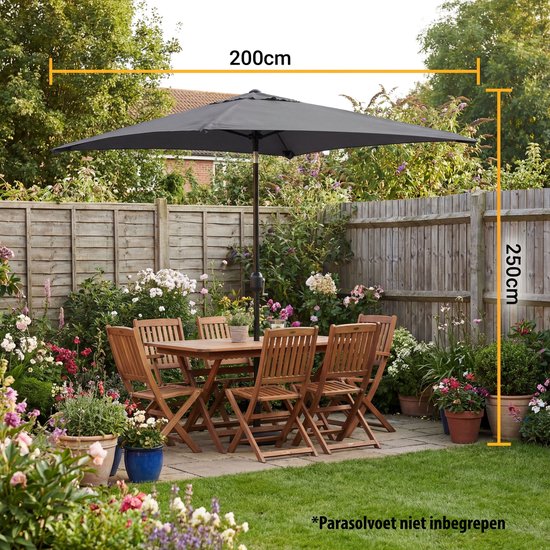 Tristar Stokparasol - Vierkant - 200x200cm - Balkon & Tuin - Kantelbaar - Incl. Beschermhoes - PA-7901 - Donkergrijs