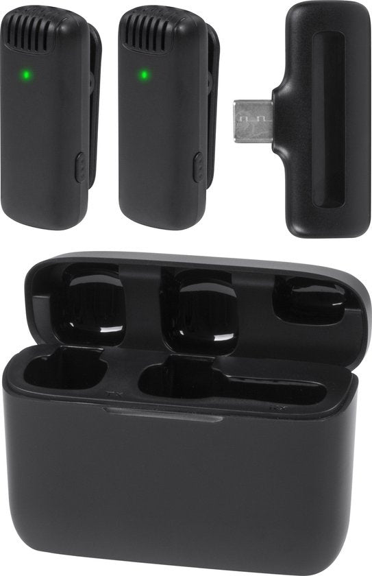 Nuvance - Draadloze Microfoon - 2 Stuks met Oplaadcase - Incl. Lighting Converter - Dasspeld Microfoon - Usb C - Lavelier Microfoon - Plug & Play