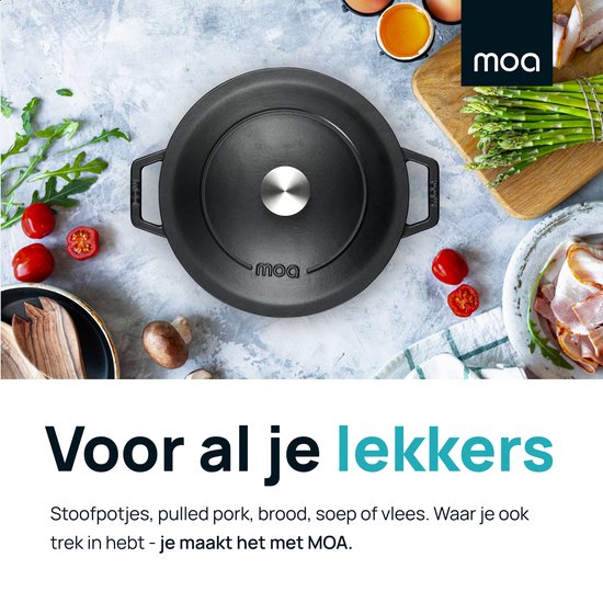 MOA Gietijzeren Braadpan - 5,7L - Voor Alle Warmtebronnen incl. Inductie - Met Deksel - Ø 26cm - Anti-Aanbaklaag - Zwart