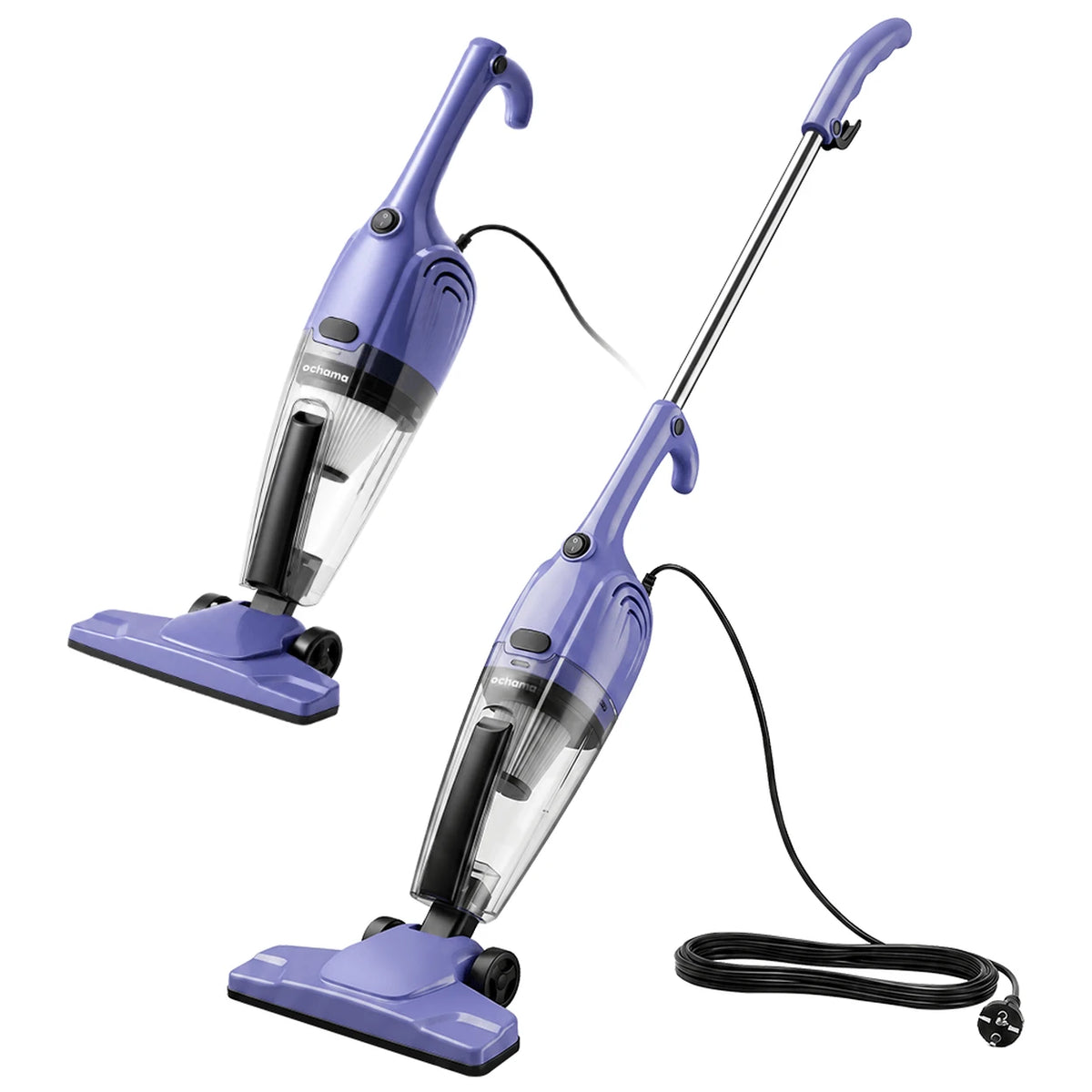 Ochama 2-in-1 stofzuiger met snoer (hand- en steelstofzuiger) 0,5 l – Lichtgewicht, 500 W hoog zuigvermogen, slank ontwerp, transparant stofreservoir, eenvoudig te monteren/demonteren – Ideaal voor huishoudens met huisdieren