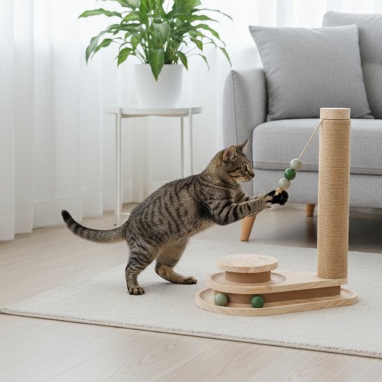 By Cee Cee Krabpaal - Krabpaal voor Katten - Katten Krabpaal - Houten Kattenspeelgoed - Ideaal Voor Meerdere Katten - 38x24.5x47.5cm - Noa
