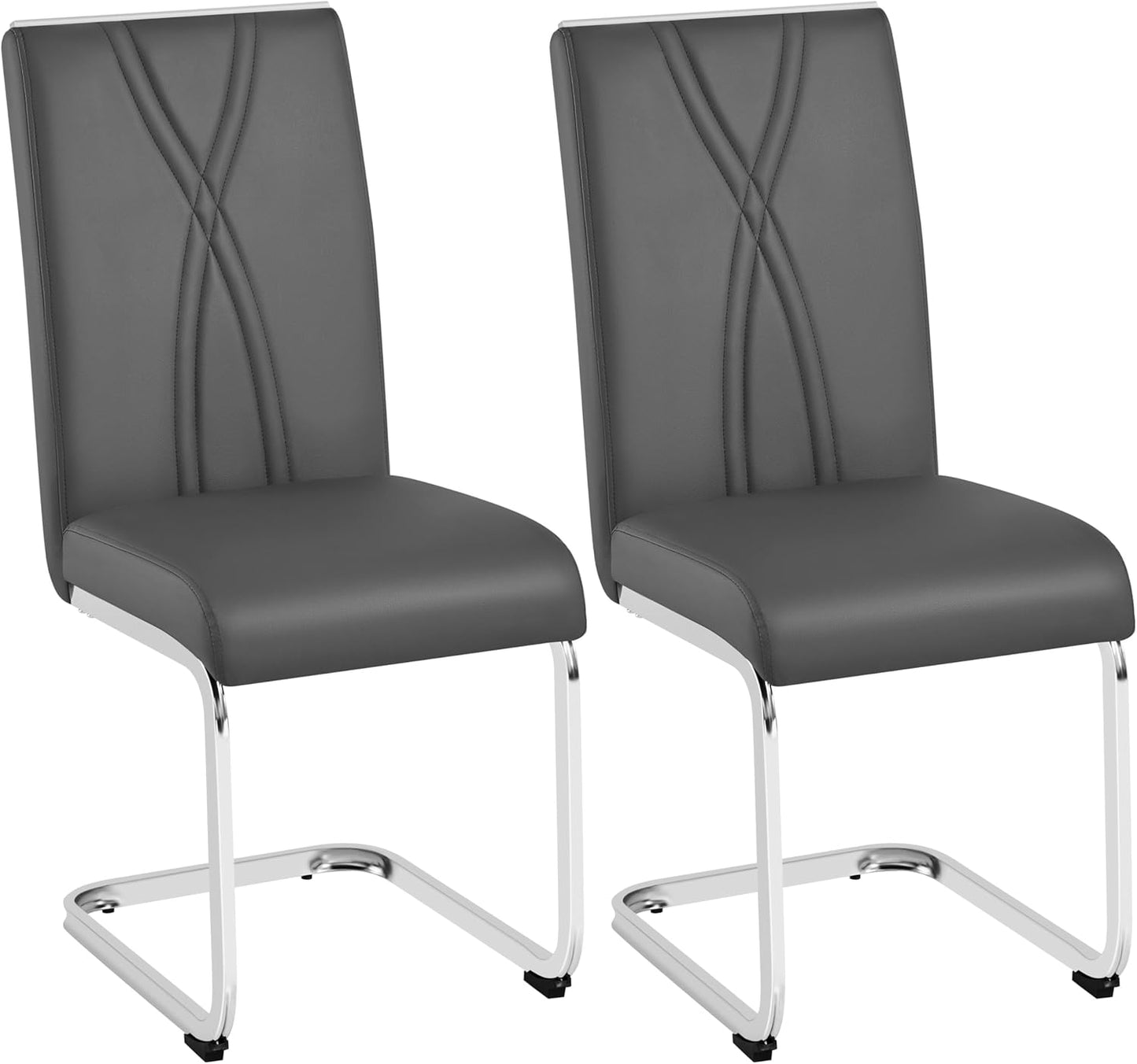Yaheetech Eetkamerstoelen Set van 2 - Donkergrijs - Kunstleer - 136 kg - Ergonomische Rugleuning - Metalen U-frame
