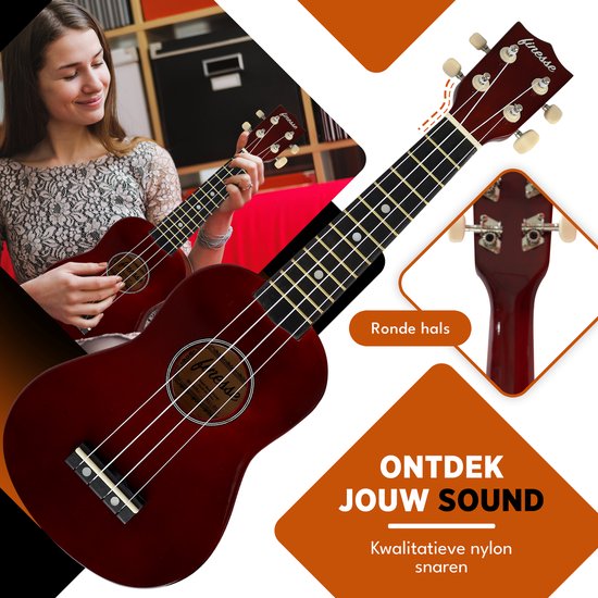 Finesse Ukelele - Starterset - 21" - Ukulele - Kind - Muziekinstrument - Bordeaux