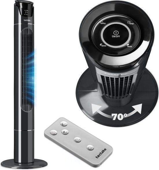 tectake® Grote Ventilator met Afstandsbediening - 110 cm - Oscillerende Ventilator met 3 Snelheden - Torenventilator - Stille Staande Ventilator met Verschillende Windmodi + Timer - Luchtkoeler - Zwart