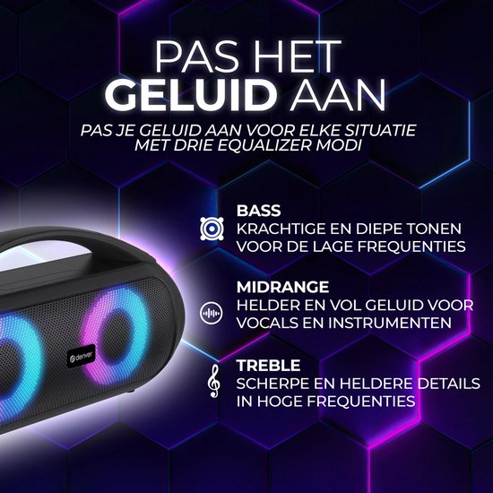 Denver Bluetooth Speaker Draadloos - Lichteffecten - Muziek Box - AUX - TWS Pairing - BTG616