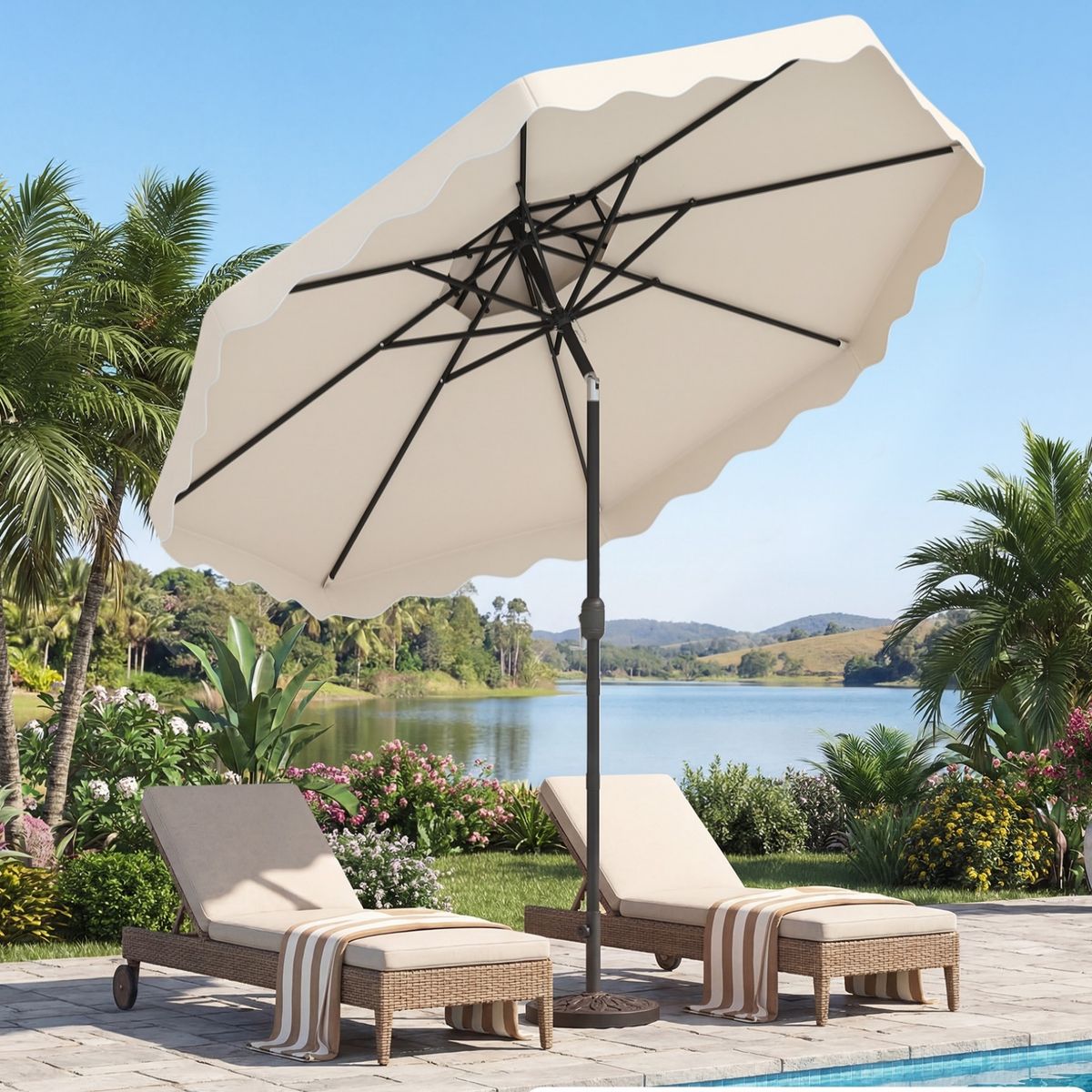 Coast terrasparasol - verstelbare hoek - stevig metalen frame - beige 300 x 300 cm