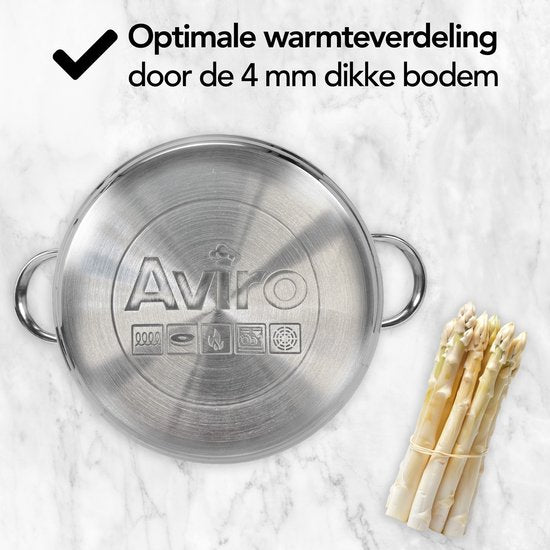 Aviro Aspergepan - Pastapan - Ø 16.5 cm - 23cm hoog - 4,2L - Multifunctioneel - Geschikt Voor Alle Warmtebronnen - RVS