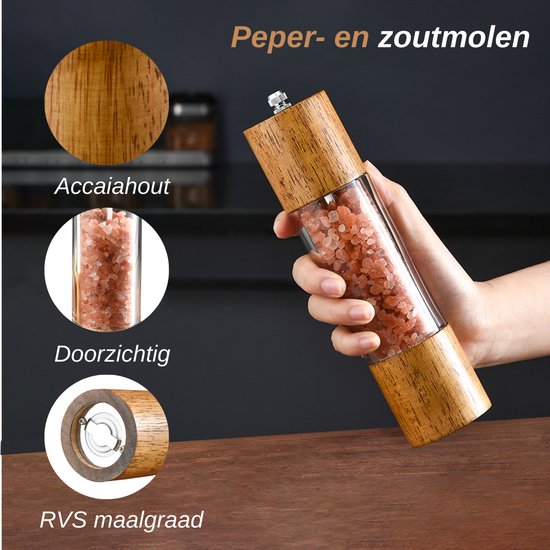 VAIVE Peper en Zoutmolen Set Handmatig – Pepermolen – Hout – Groot