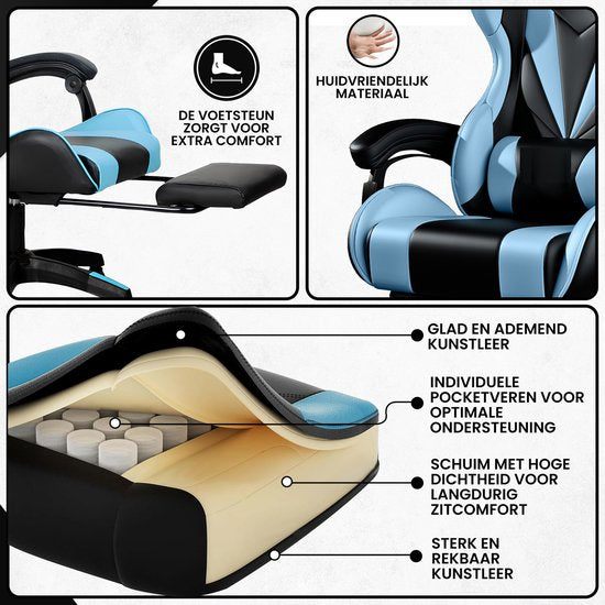 Bayt Gamestoel - Gaming stoel - Gamingstoel - Comfort gamer stoel - Zwart en Lichtblauw