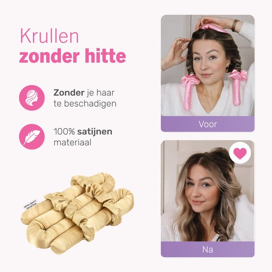 Soft & Silky Heatless curls - Satin - Incl. 2 scrunchies en 1 haarklip - Haarrollers - Krulspelden - Krullen zonder hitte - Haarkruller - Krullend haar producten