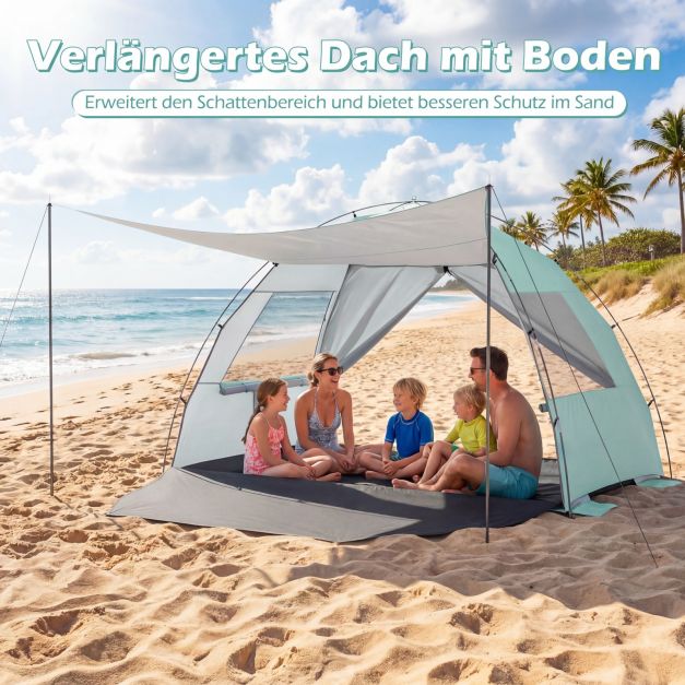 Coast Strandtent 260 × 150 × 160 cm – Beach Shelter met Luifel, UPF 50+ UV-Bescherming, Mesh Ramen & Draagtas – Groen