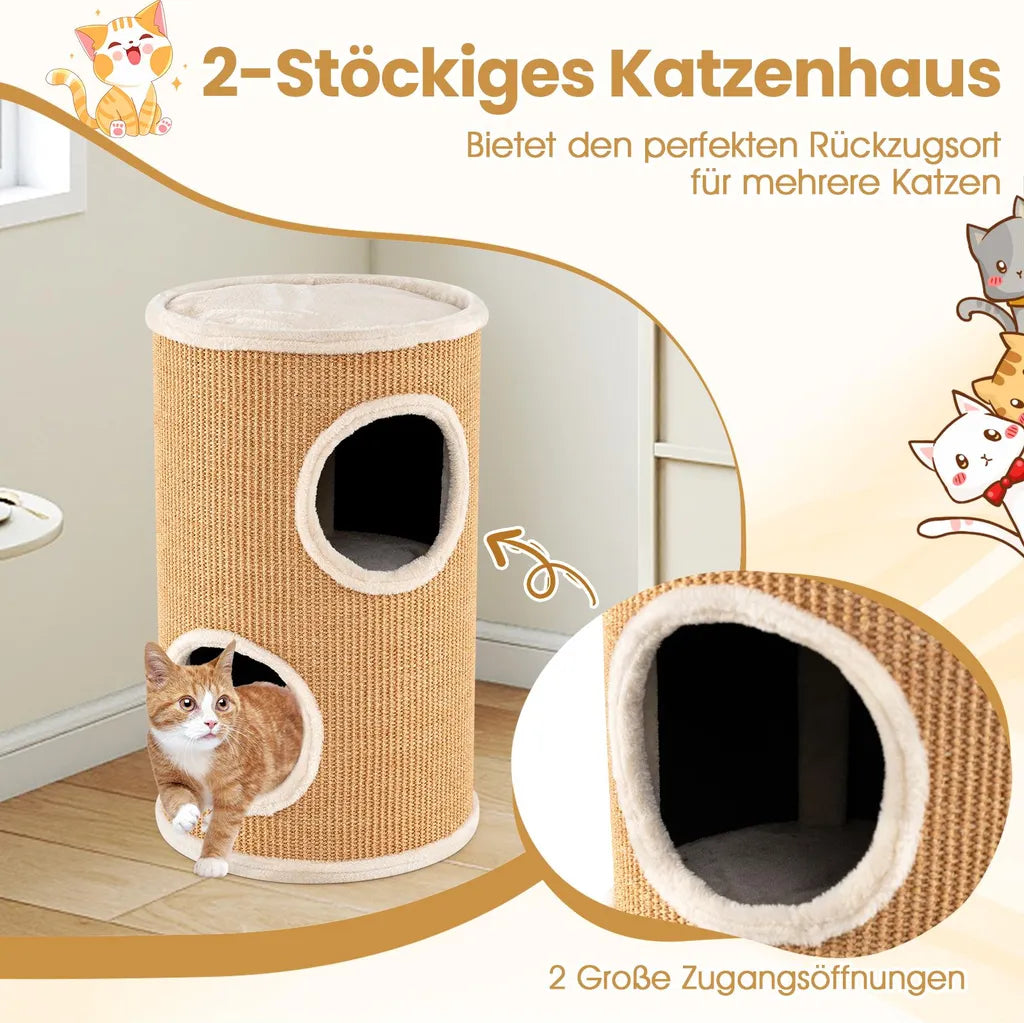 Coast Krabton 4-Laags – Kattenhuis met 3 Kattenholen en Sisal Krabvlak Ø36 x 59,5 cm