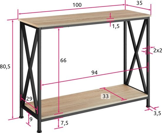 tectake - Consoletafel Tacoma 100x35x80,5cm - lichtbruin - 404671
