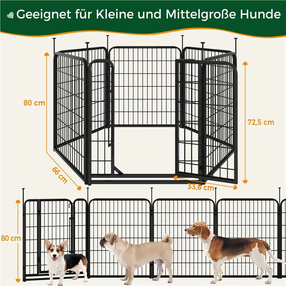 Yaheetech Veilig en Flexibel Hondenren met 6 Elementen 80 cm – Strak Zwart – Metaal