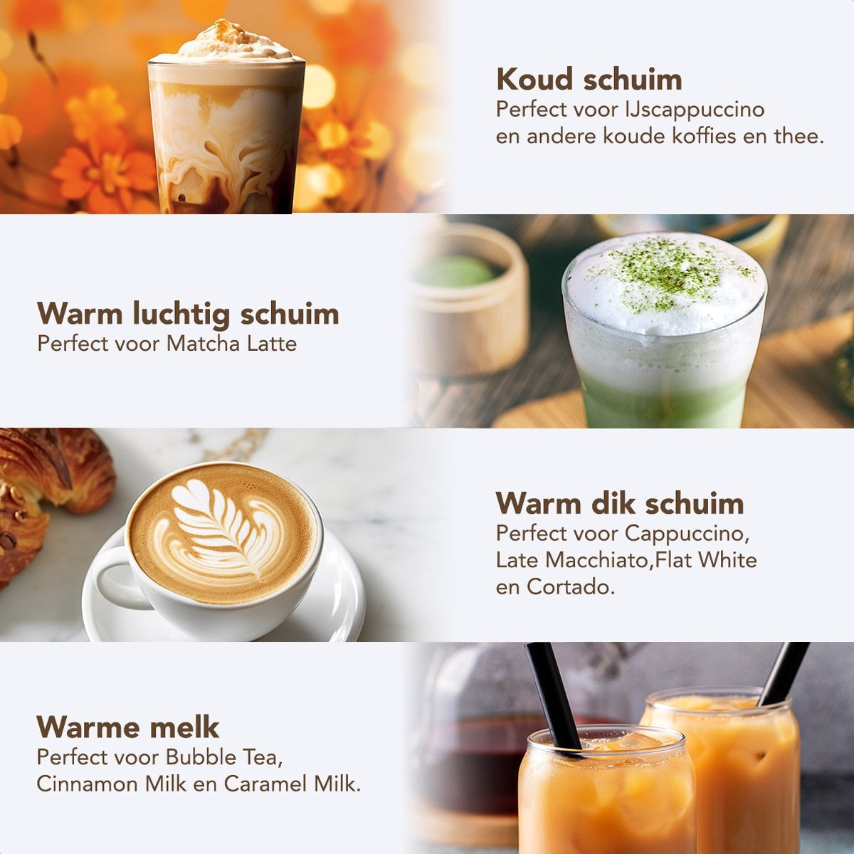 KitchenBrothers Elektrische Melkopschuimer - Vaatwasserbestendig - 4-in-1 - 400 ML - Voor 3 Cappuccino's - Zwart