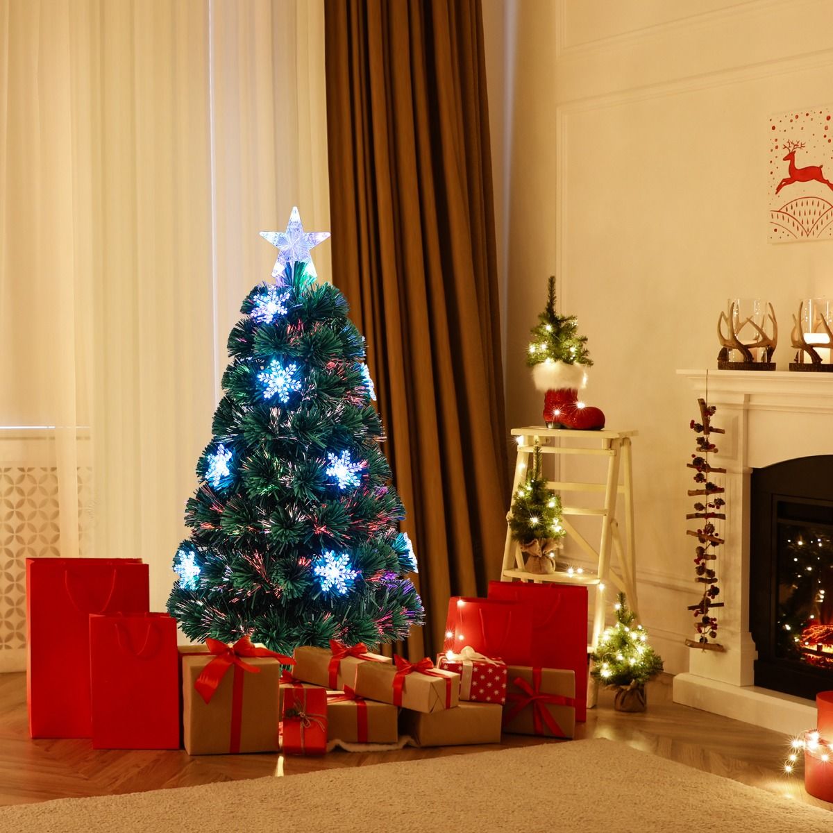 Kunstkerstboom met glasvezel verlichting en decoratie - Kerstboom - Kerst - LED - 90 cm
