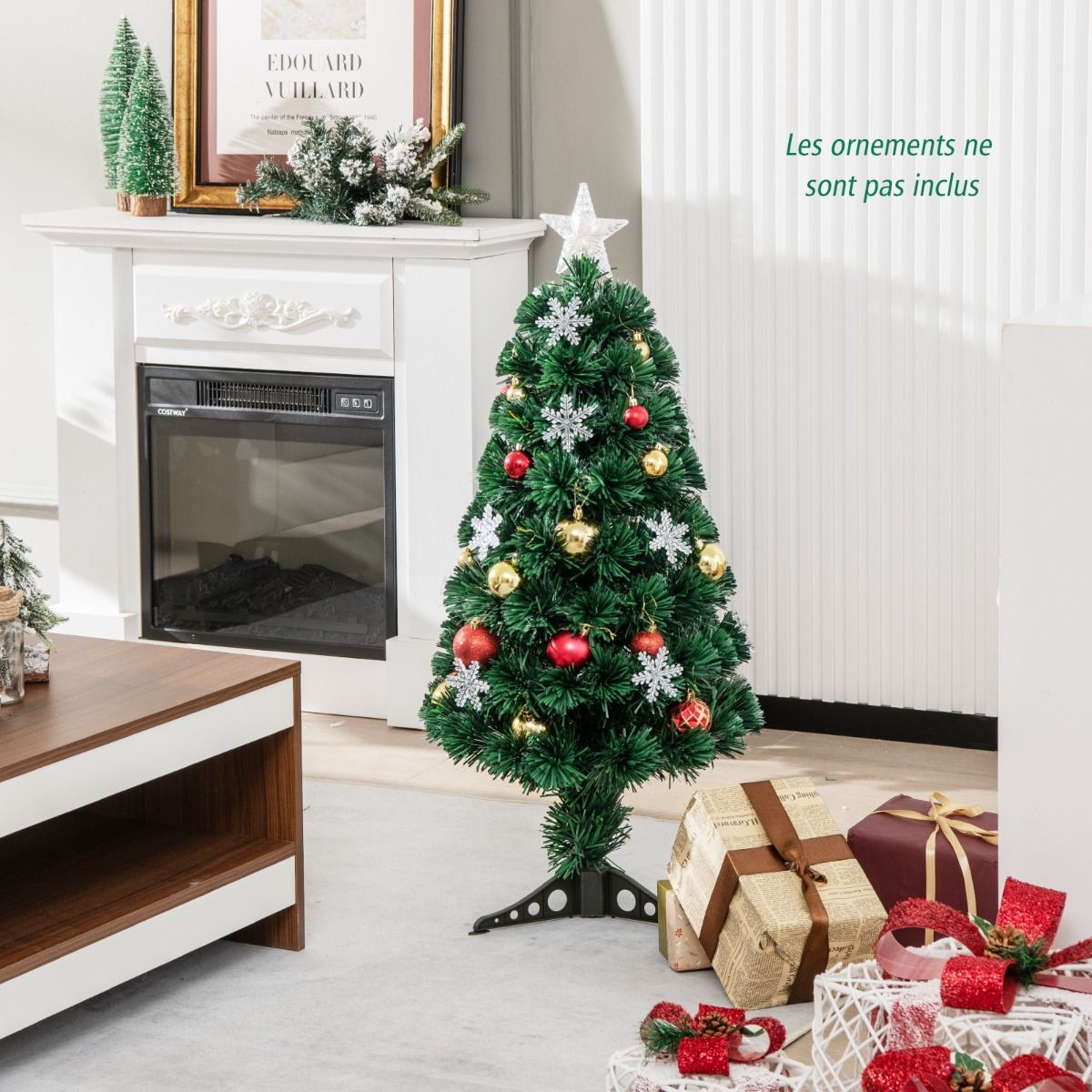 Kunstkerstboom met glasvezel verlichting en decoratie - Kerstboom - Kerst - LED - 90 cm