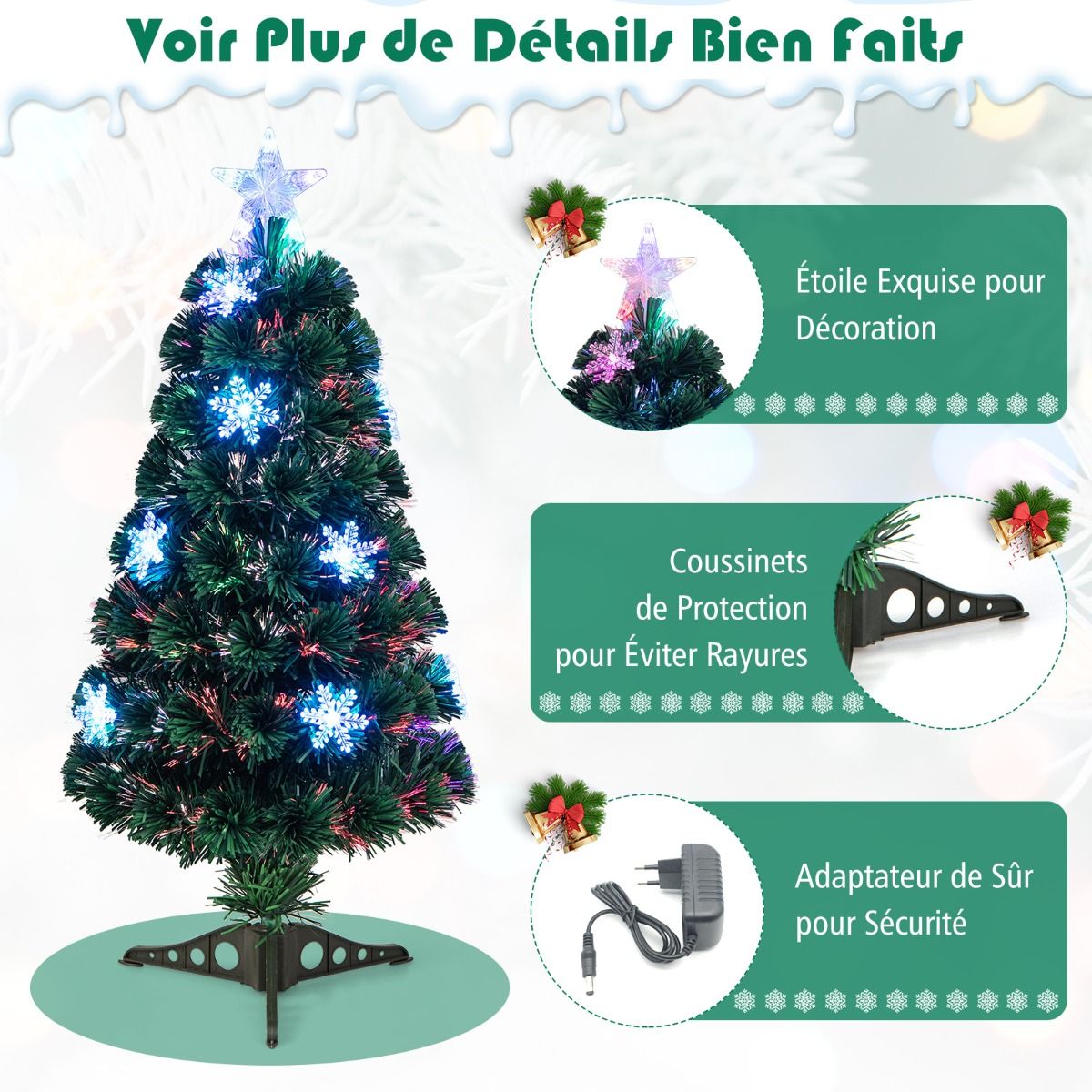 Kunstkerstboom met glasvezel verlichting en decoratie - Kerstboom - Kerst - LED - 90 cm