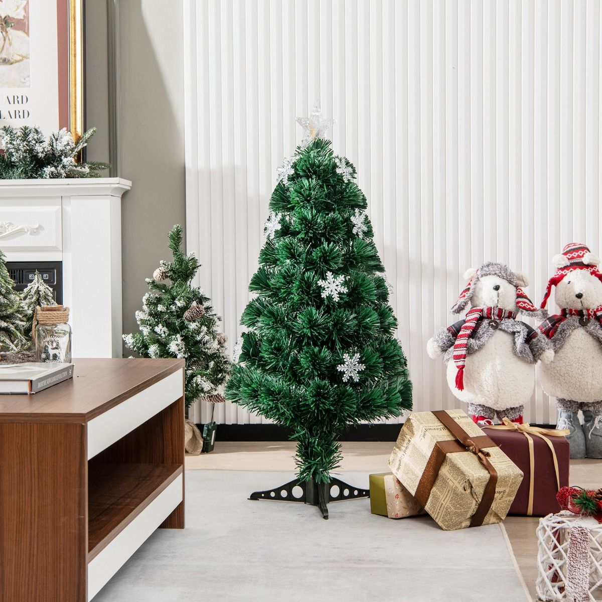 Kunstkerstboom met glasvezel verlichting en decoratie - Kerstboom - Kerst - LED - 90 cm